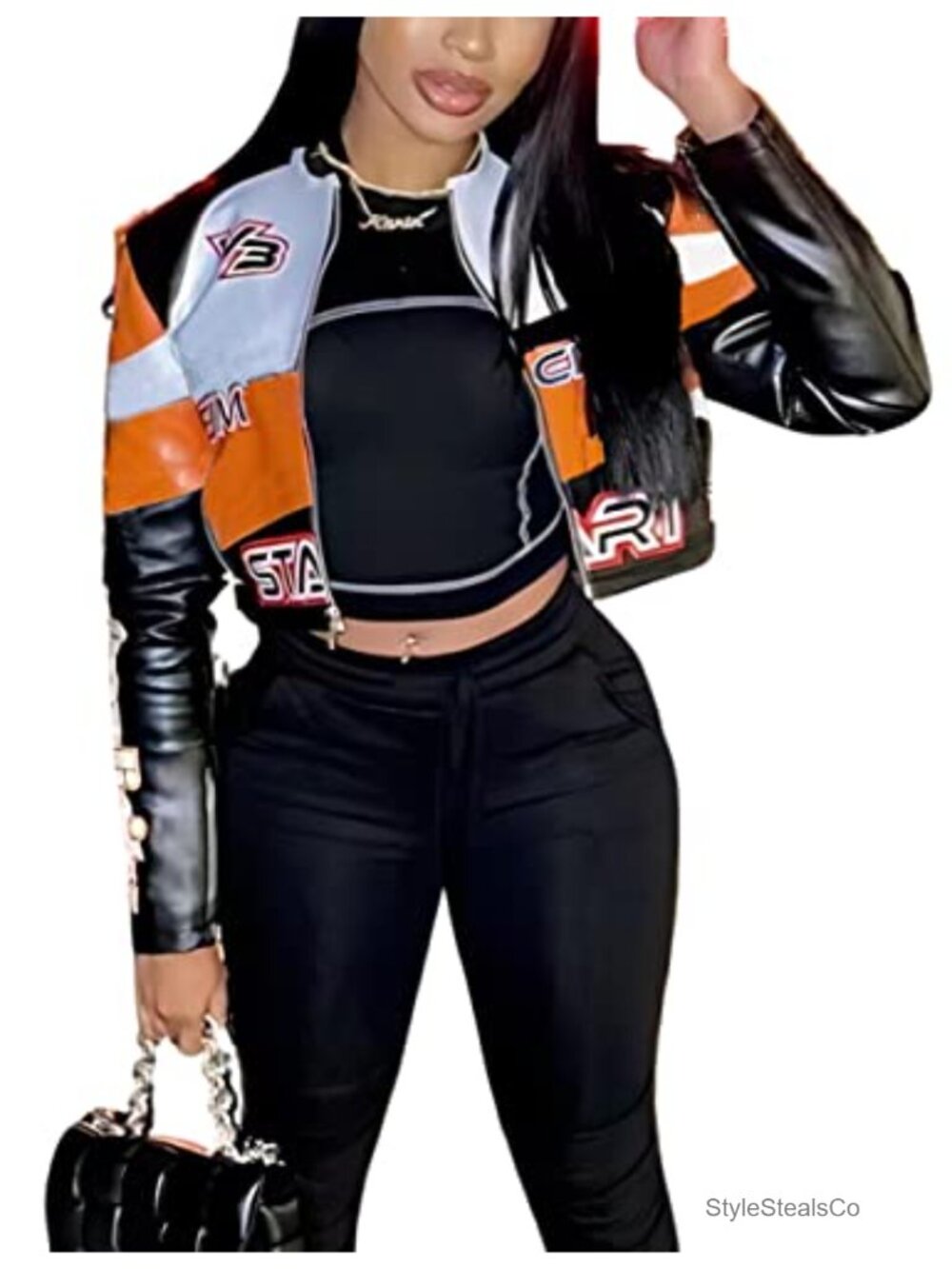 Faux Leather Jacket Women Zipper Moto Biker Short Bomber Cropped